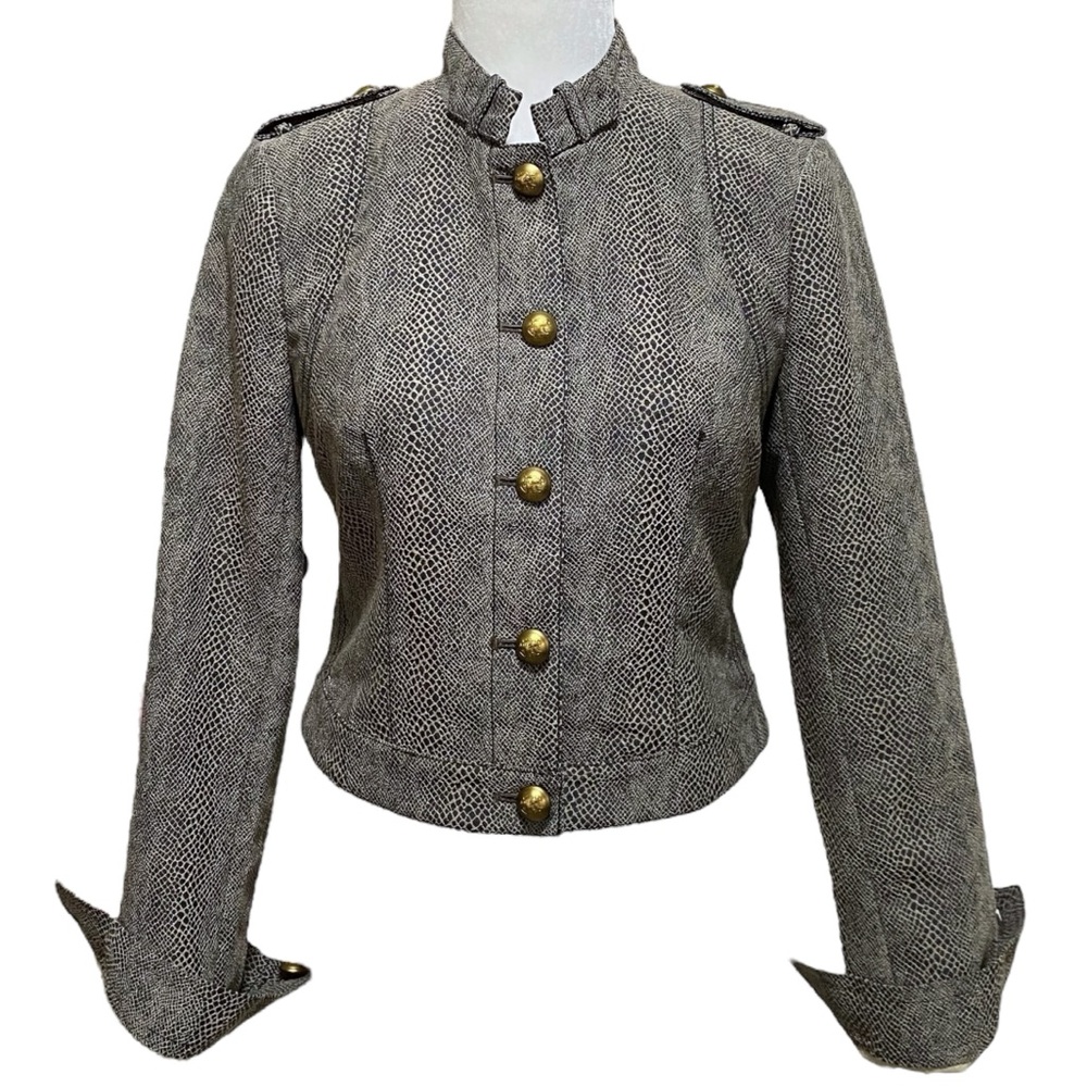 Banana Republic Heritage Snake Print Cropped Military Crest Button Jacket Sz 6